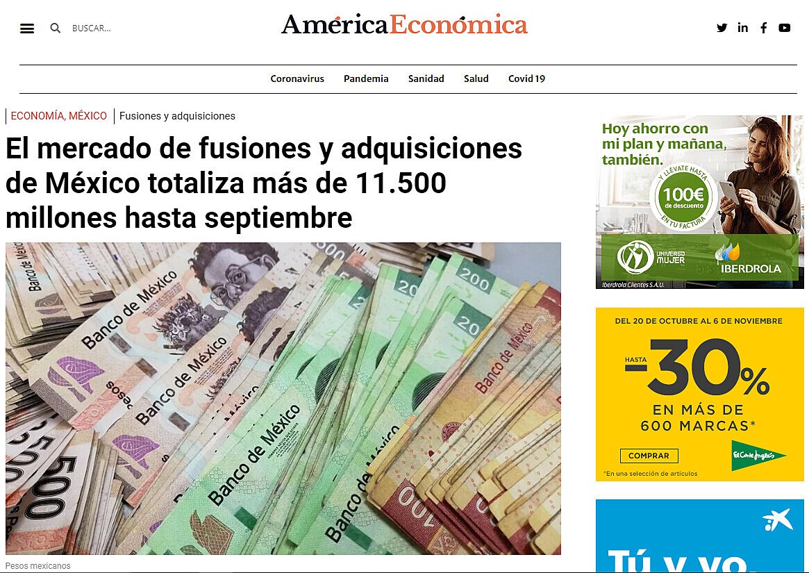 El mercado de fusiones y adquisiciones de Mxico totaliza ms de 11.500 millones hasta septiembre